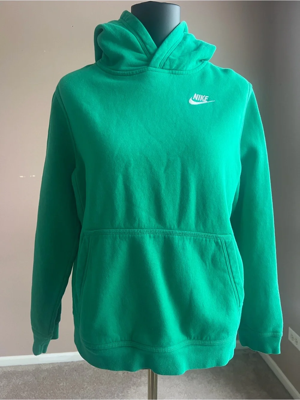 Nike Teal-Green Pullover Hoodie with White Swoosh fitted style. Runs small